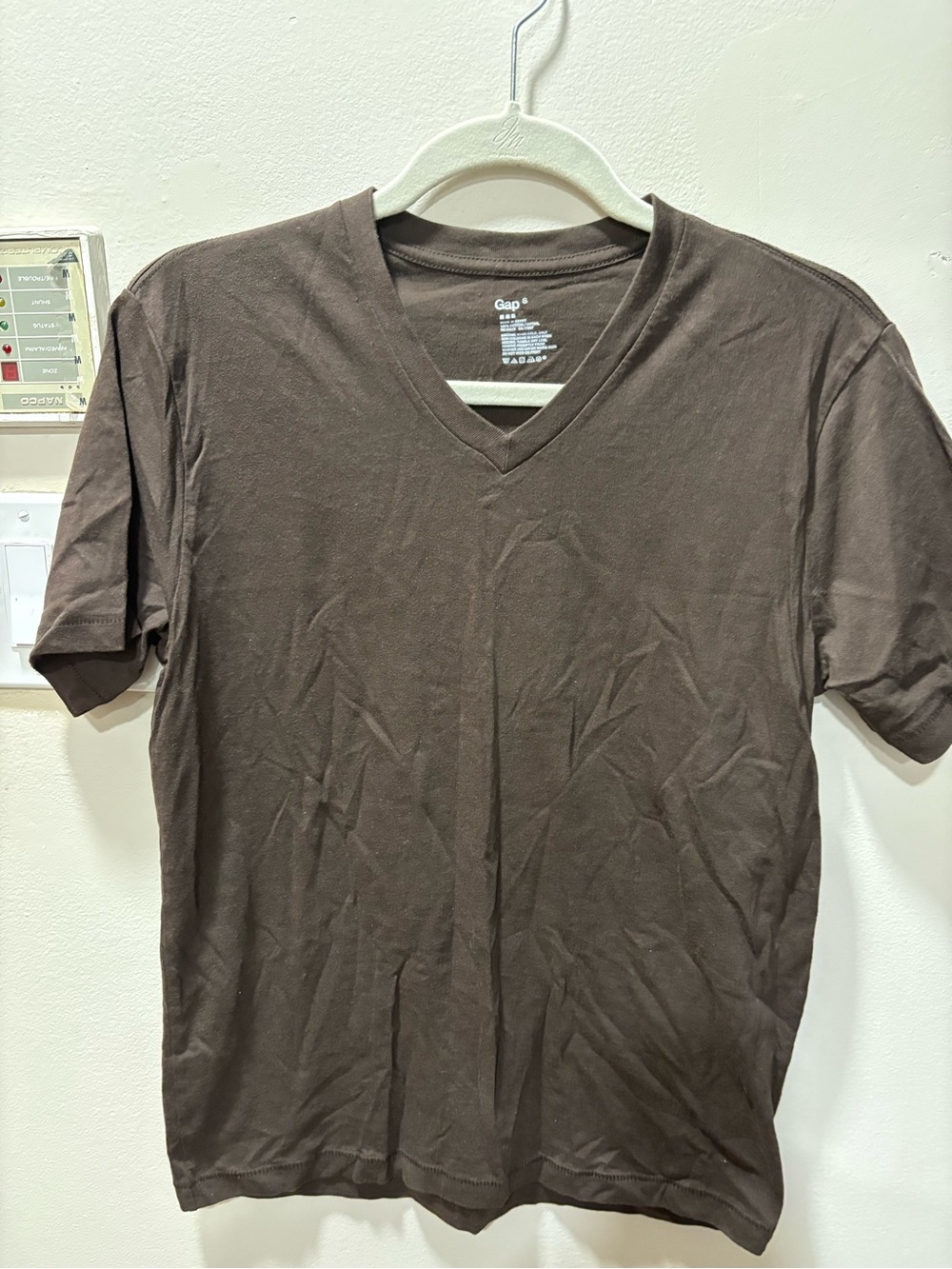 GAP Men's V-Neck T-Shirt in Dark Brown